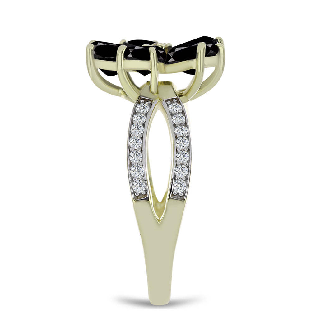 Goldplattierter Silberring mit schwarzem Onyx aus Suwar und weißem Topas