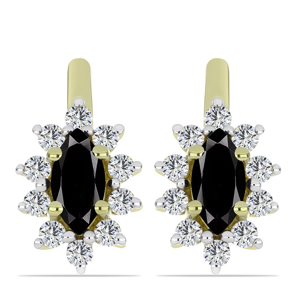 Goldplattierte Silberohrringe mit schwarzem Onyx aus Suwar und weißem Topas 1