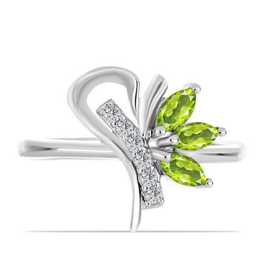 Silberring mit Peridot aus Changbai und weißem Topas