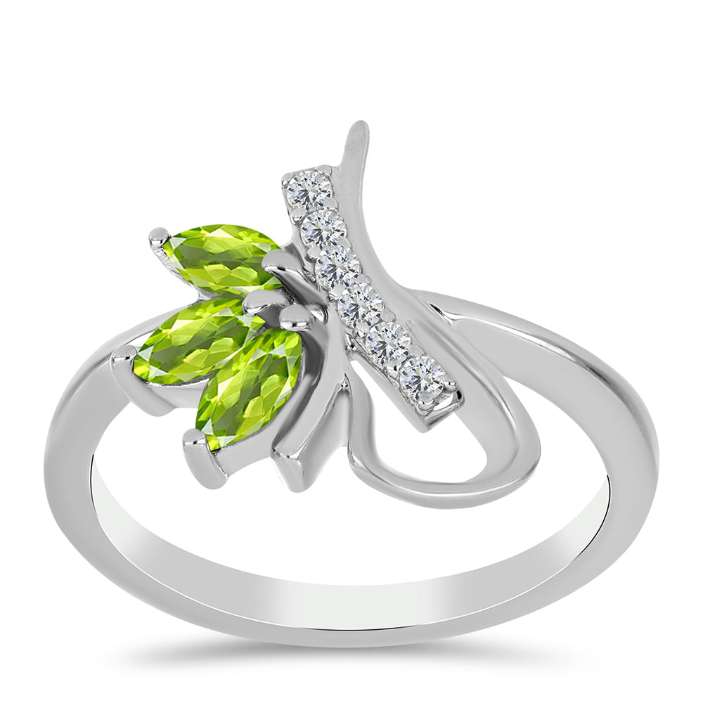 Silberring mit Peridot aus Changbai und weißem Topas