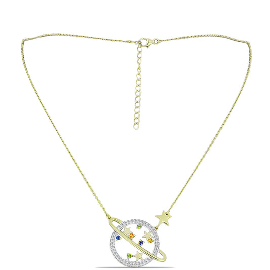 Goldplattierte Silberhalskette mit regenbogenfarbenem Rosebery Saphir und weißem Topas