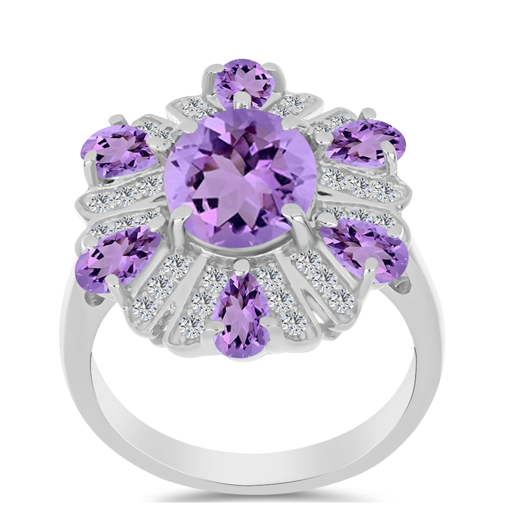 Silberring mit Rose De France Amethyst und weißem Topas