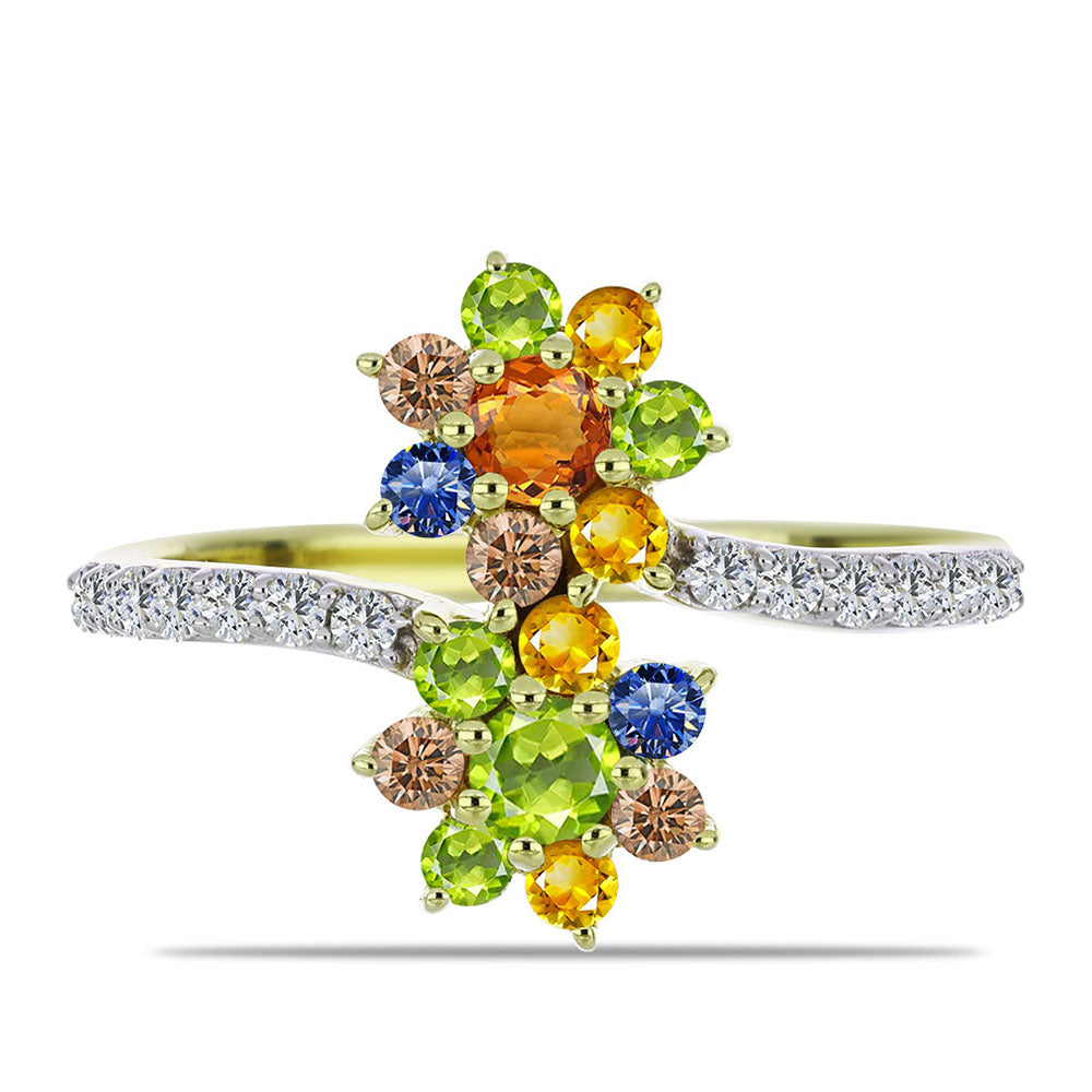 Goldplattierter Silberring mit regenbogenfarbenem Rosebery Saphir und weißem Topas