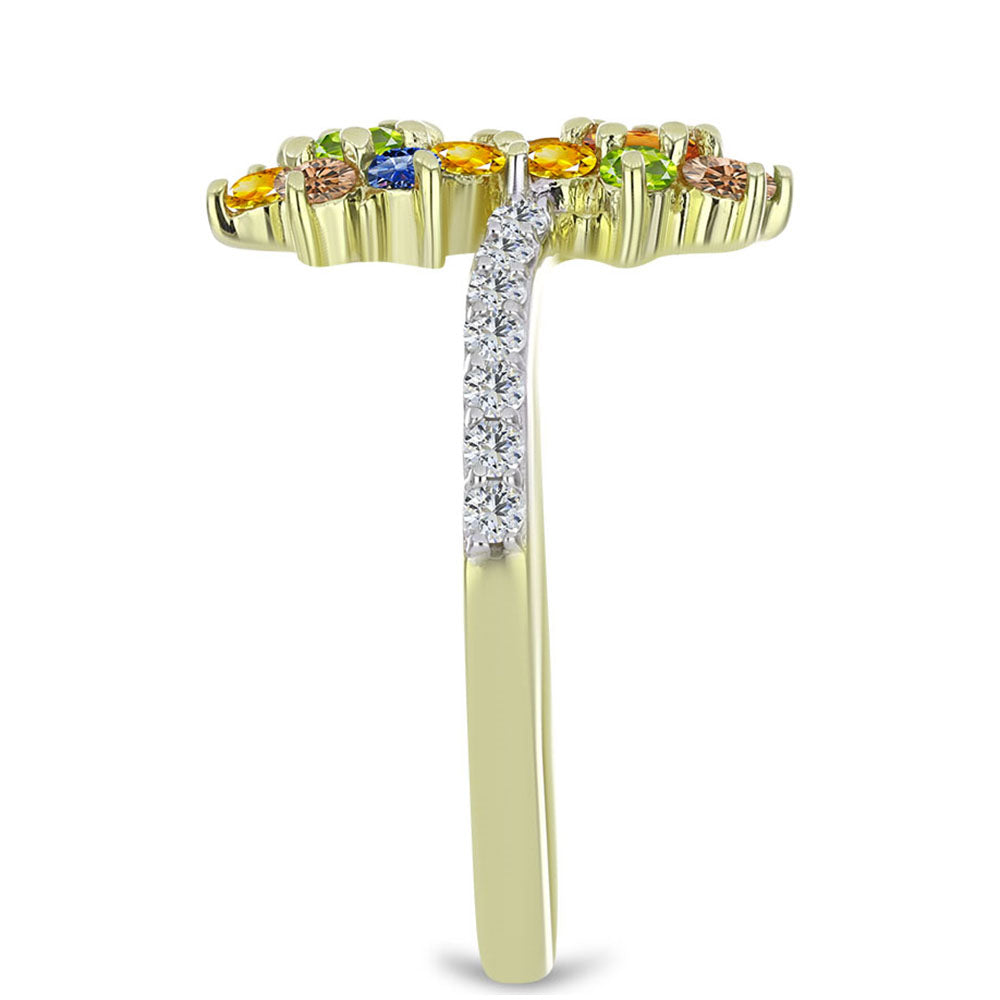 Goldplattierter Silberring mit regenbogenfarbenem Rosebery Saphir und weißem Topas