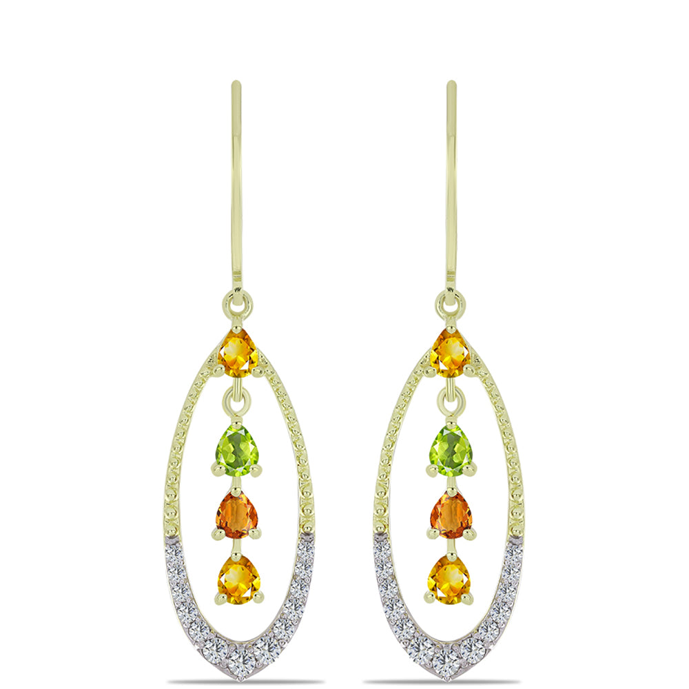 Goldplattierte Silberohrringe mit regenbogenfarbenem Rosebery Saphir und weißem Topas 1