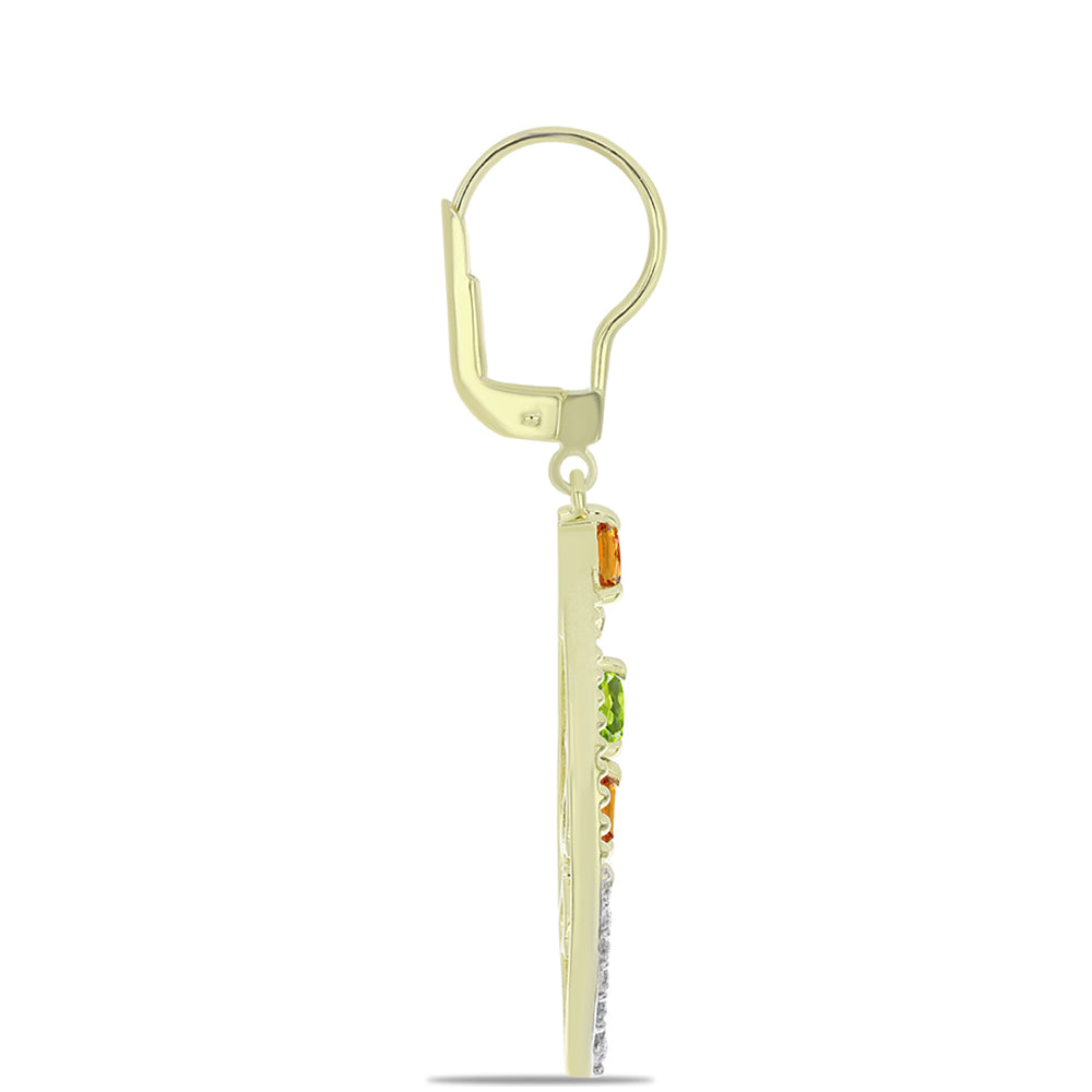 Goldplattierte Silberohrringe mit regenbogenfarbenem Rosebery Saphir und weißem Topas 2