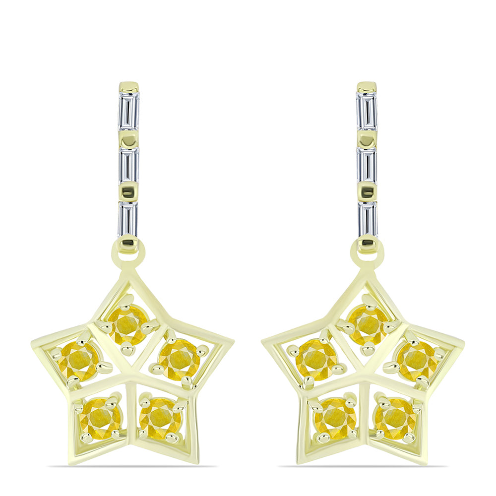 Goldplattierte Silberohrringe mit gelbem Rosebery Saphir und weißem Zirkon 1
