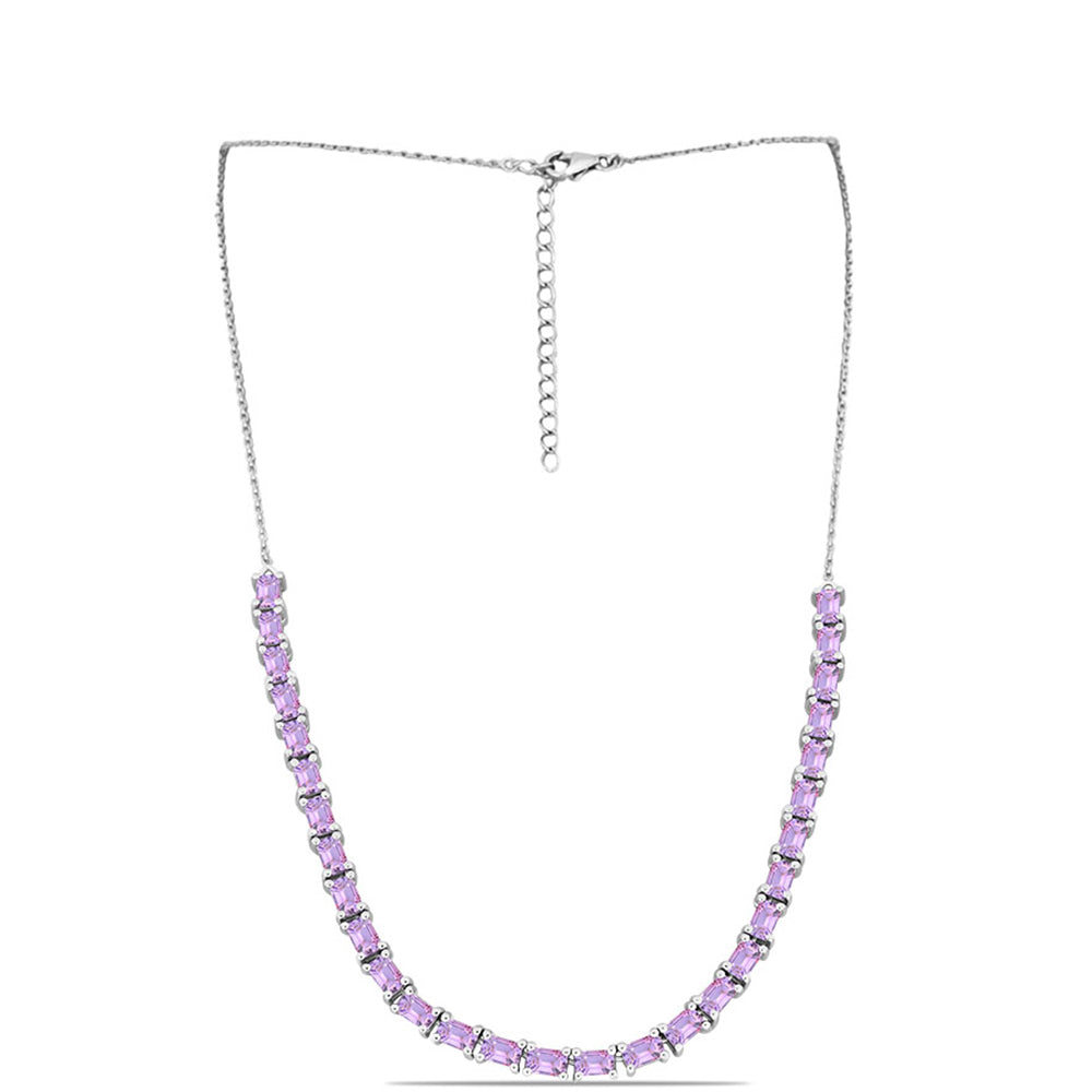 Silberhalskette mit Rose De France Amethyst