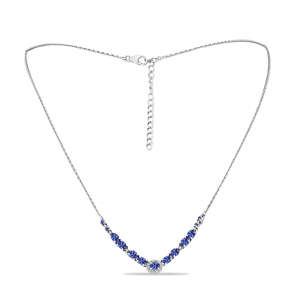 Silberhalskette mit Tansanit und weißem Topas