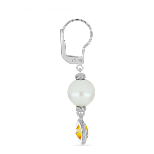 Silberohrringe mit Zitrin aus dem Ural und weißer Süßwasserperle