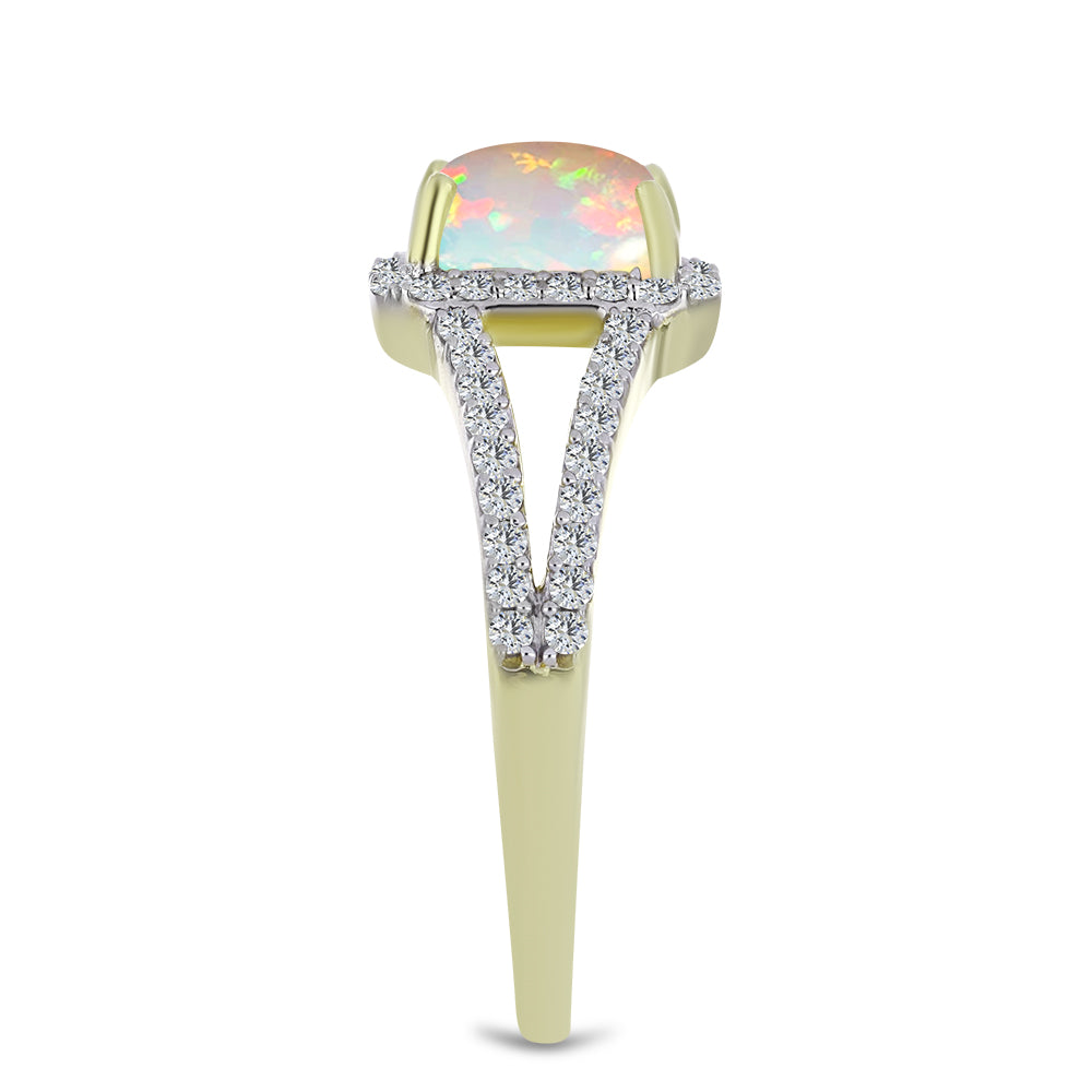 Goldplattierter Silberring mit äthiopischem Opal aus Lega Dembi und weißem Topas