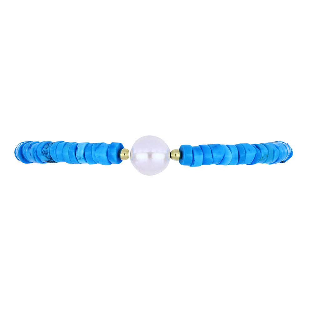 Goldplattiertes Silberarmband mit Dornröschen Türkis und weißer Süßwasserperle