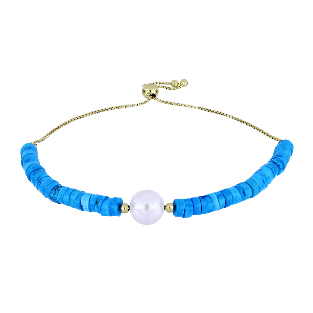 Goldplattiertes Silberarmband mit Dornröschen Türkis und weißer Süßwasserperle
