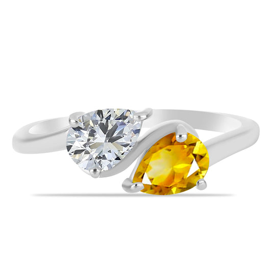 Silberring mit Zitrin aus dem Ural und weißem Topas