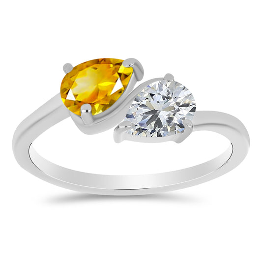 Silberring mit Zitrin aus dem Ural und weißem Topas