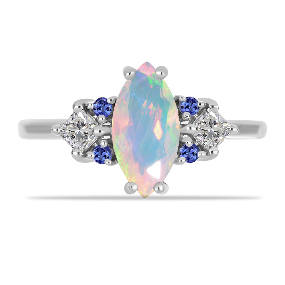 Silberring mit Tansanit und äthiopischem Opal aus Lega Dembi 1