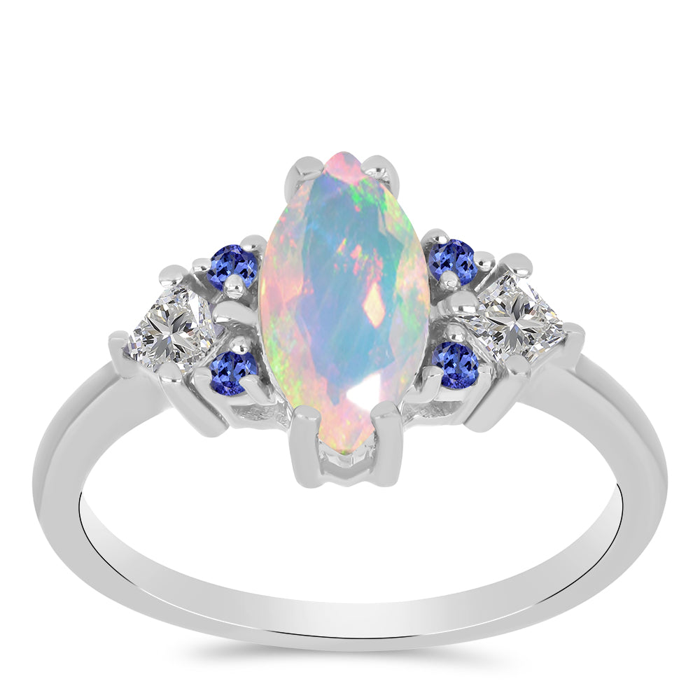 Silberring mit Tansanit und äthiopischem Opal aus Lega Dembi 3