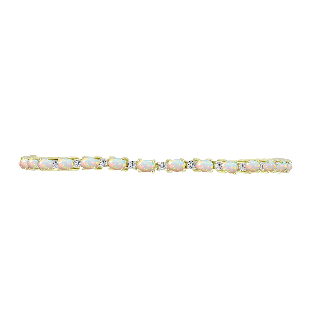 Goldplattiertes Silberarmband mit äthiopischem Opal aus Lega Dembi und weißem Topas