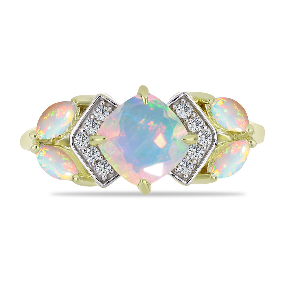 Goldplattierter Silberring mit äthiopischem Opal aus Lega Dembi und weißem Topas 1