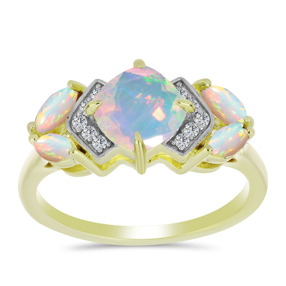 Goldplattierter Silberring mit äthiopischem Opal aus Lega Dembi und weißem Topas
