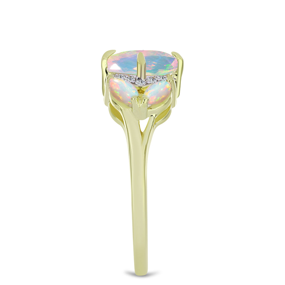 Goldplattierter Silberring mit äthiopischem Opal aus Lega Dembi und weißem Topas 4