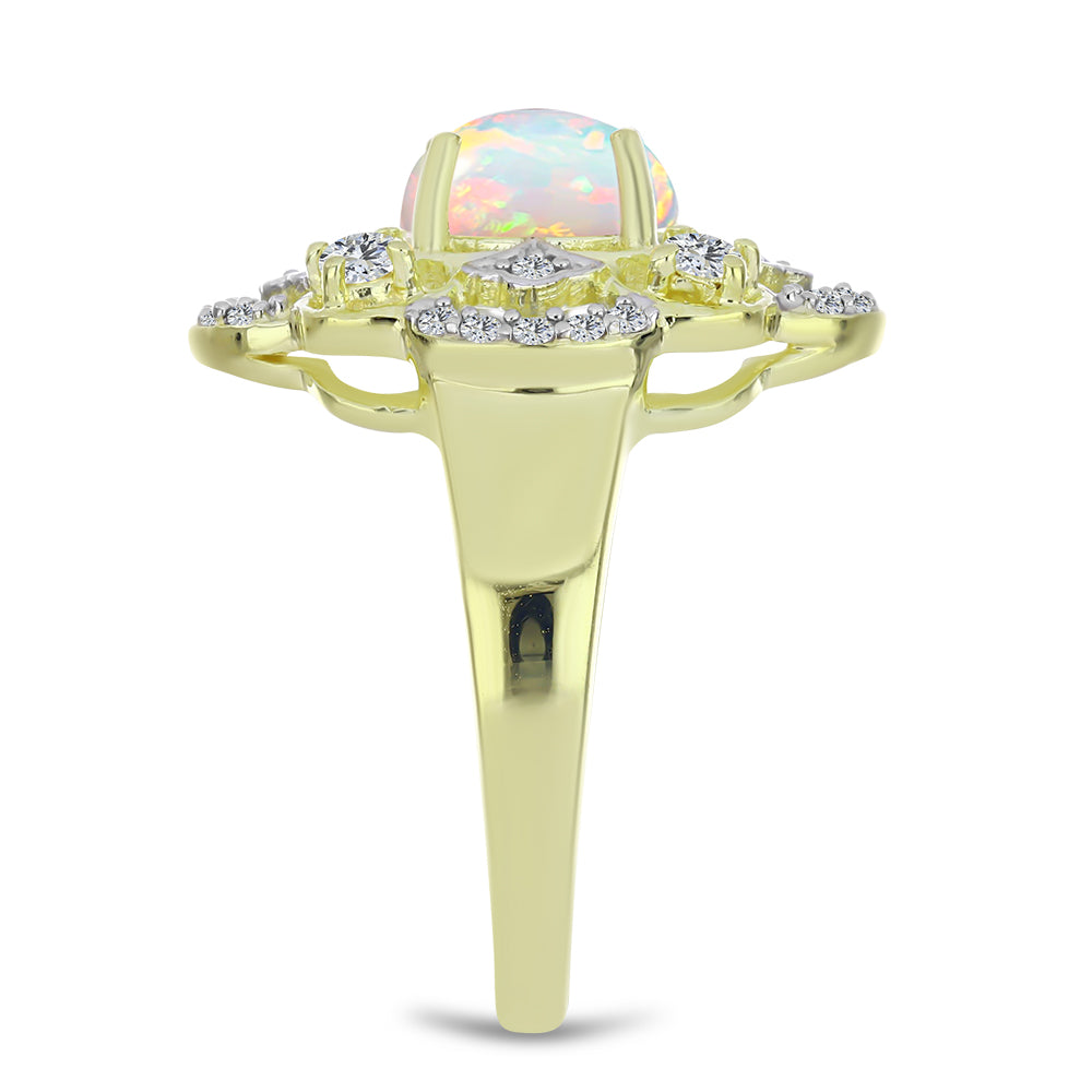 Goldplattierter Silberring mit äthiopischem Opal aus Lega Dembi und weißem Topas 4