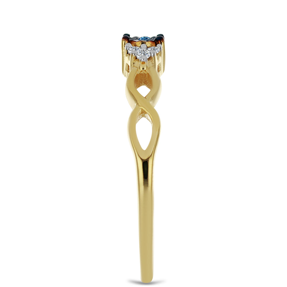 Goldplattierter Silberring mit blauem Diamant und weißem Zirkon