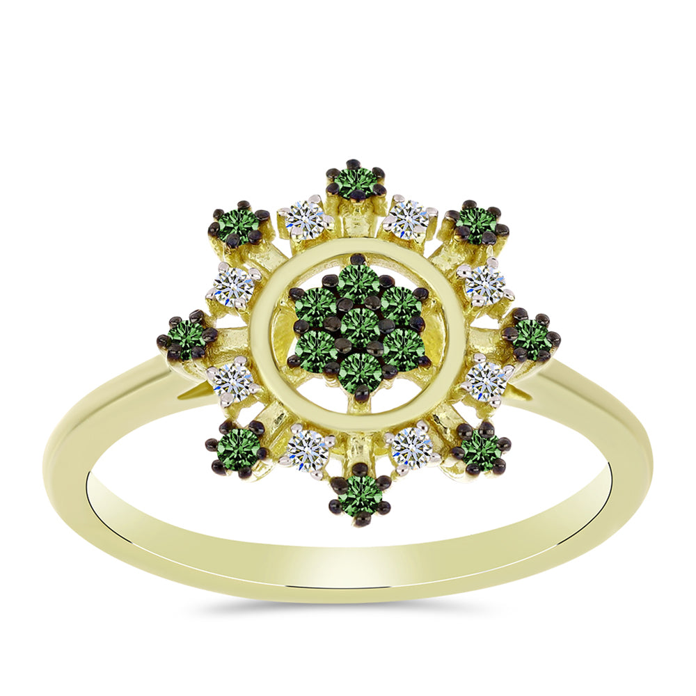 Goldplattierter Silberring mit grünem Diamant und weißem Diamant