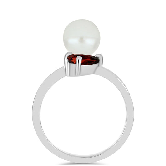 Silberring mit Barton Granat und weißer Süßwasserperle