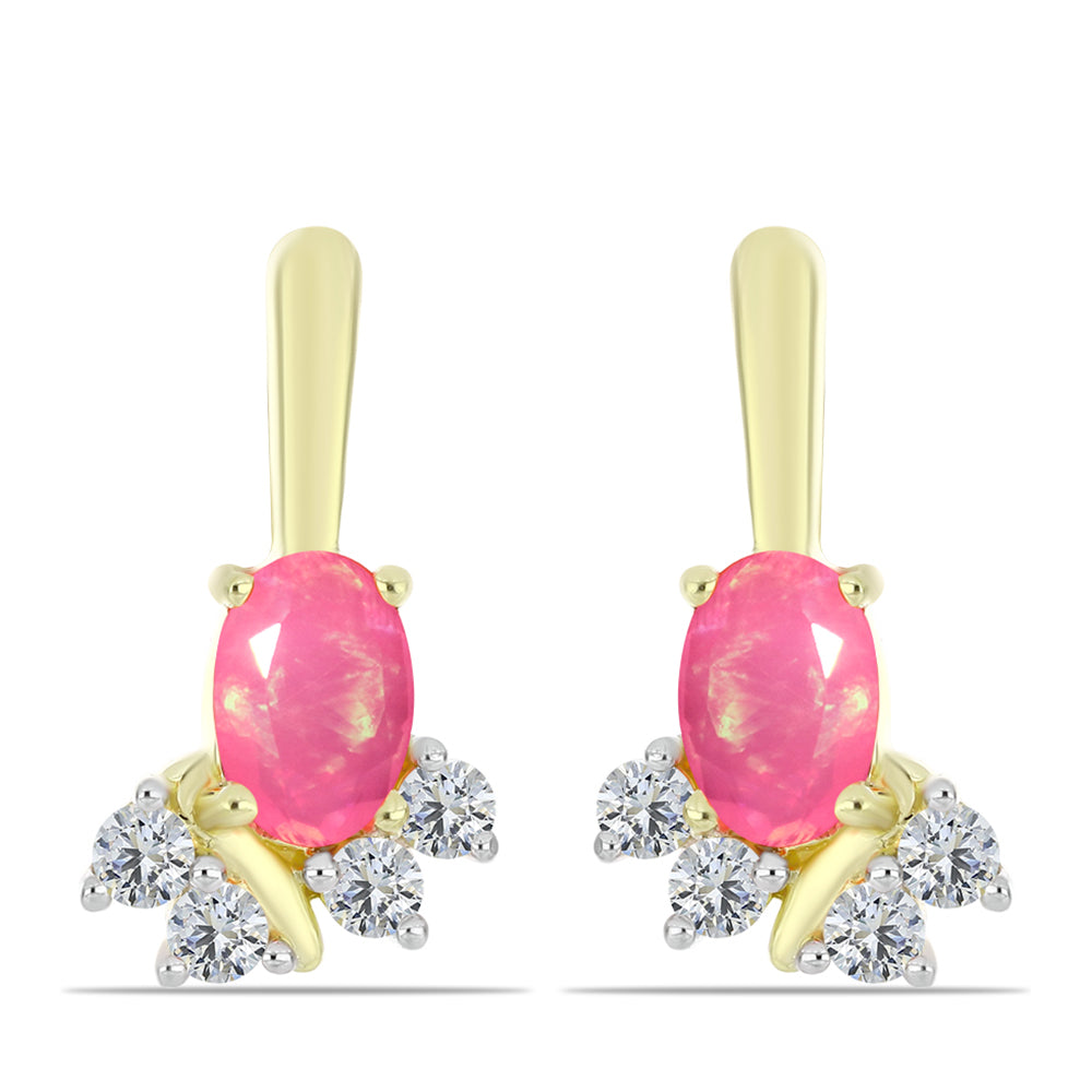 Goldplattierte Silberohrringe mit rosafarbenem äthiopischem Opal aus Lega Dembi und weißem Topas