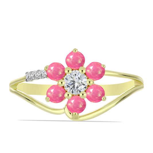 Goldplattierter Silberring mit rosafarbenem äthiopischem Opal aus Lega Dembi und weißem Topas