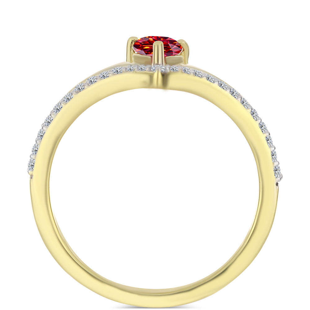 Goldplattierter Silberring mit majestätischem rotem Moissanit und weißem Topas 2
