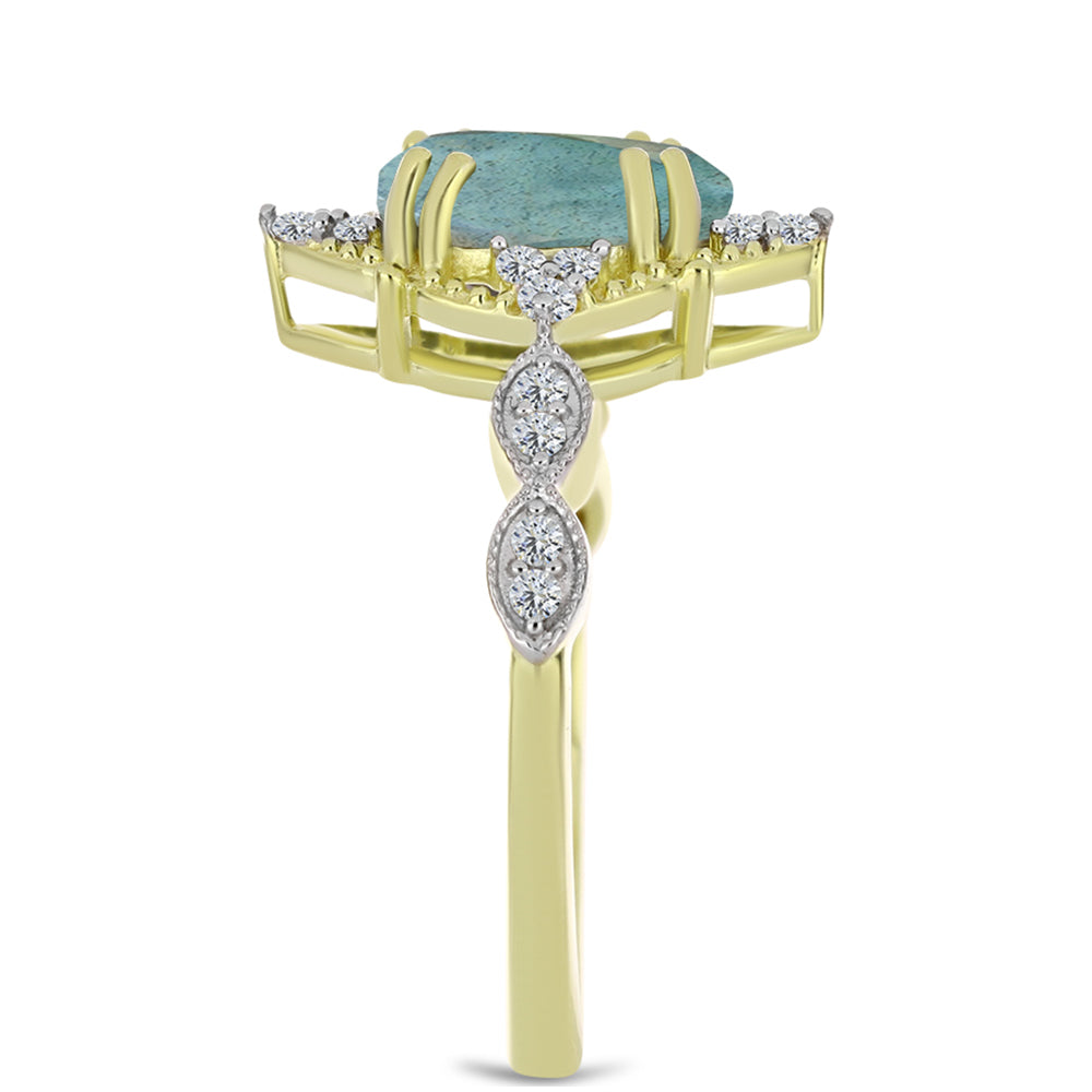 Goldplattierter Silberring mit Labradorit und weißem Topas