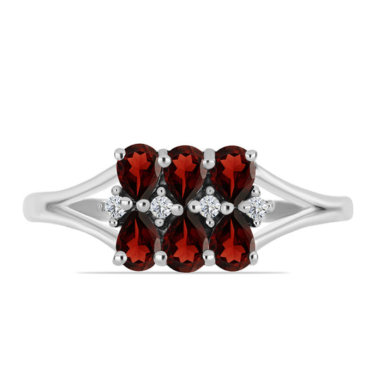 Silberring mit Barton Granat und weißem Topas