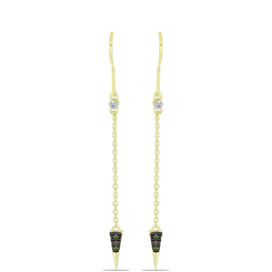 Goldplattierte Silberohrringe mit grünem Diamant und weißem Diamant