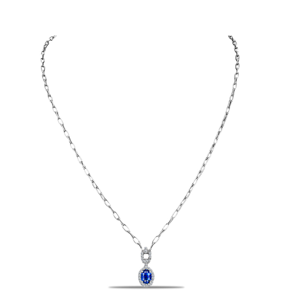 Silberhalskette mit australischem blauem Saphir und weißem Topas