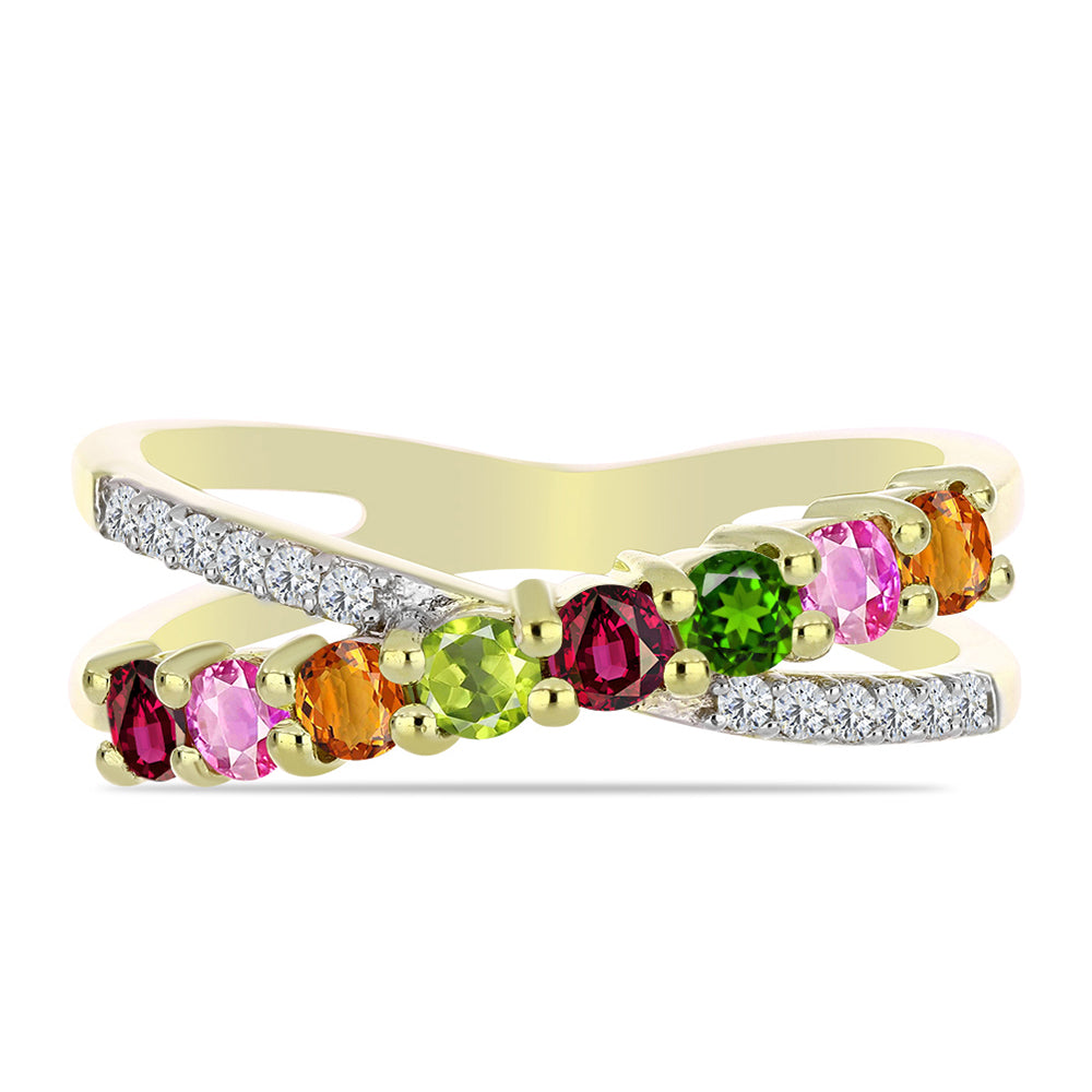 Goldplattierter Silberring mit Chakra Turmalin und weißem Topas