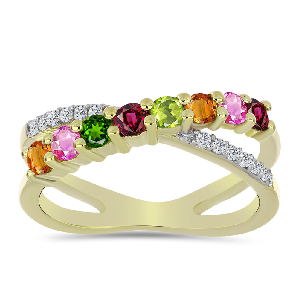 Goldplattierter Silberring mit Chakra Turmalin und weißem Topas