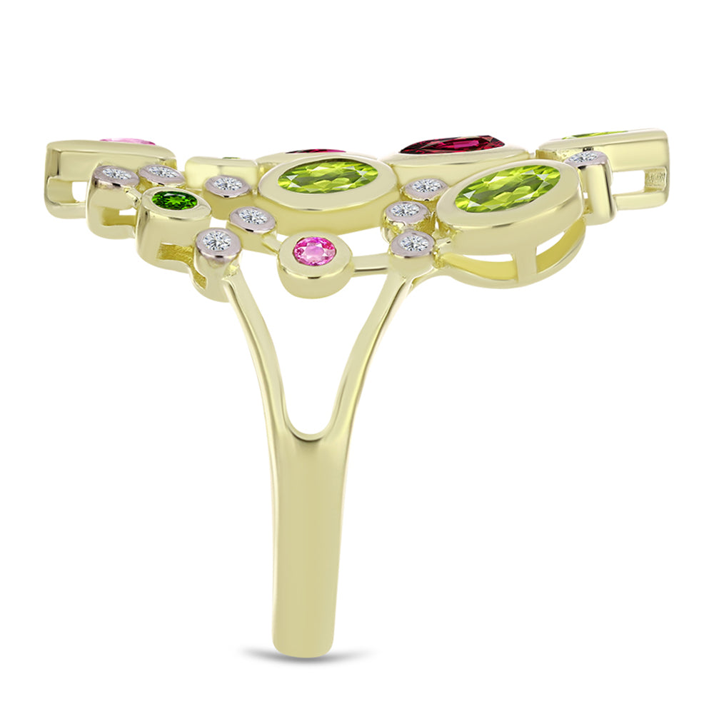 Goldplattierter Silberring mit Chakra Turmalin und weißem Topas