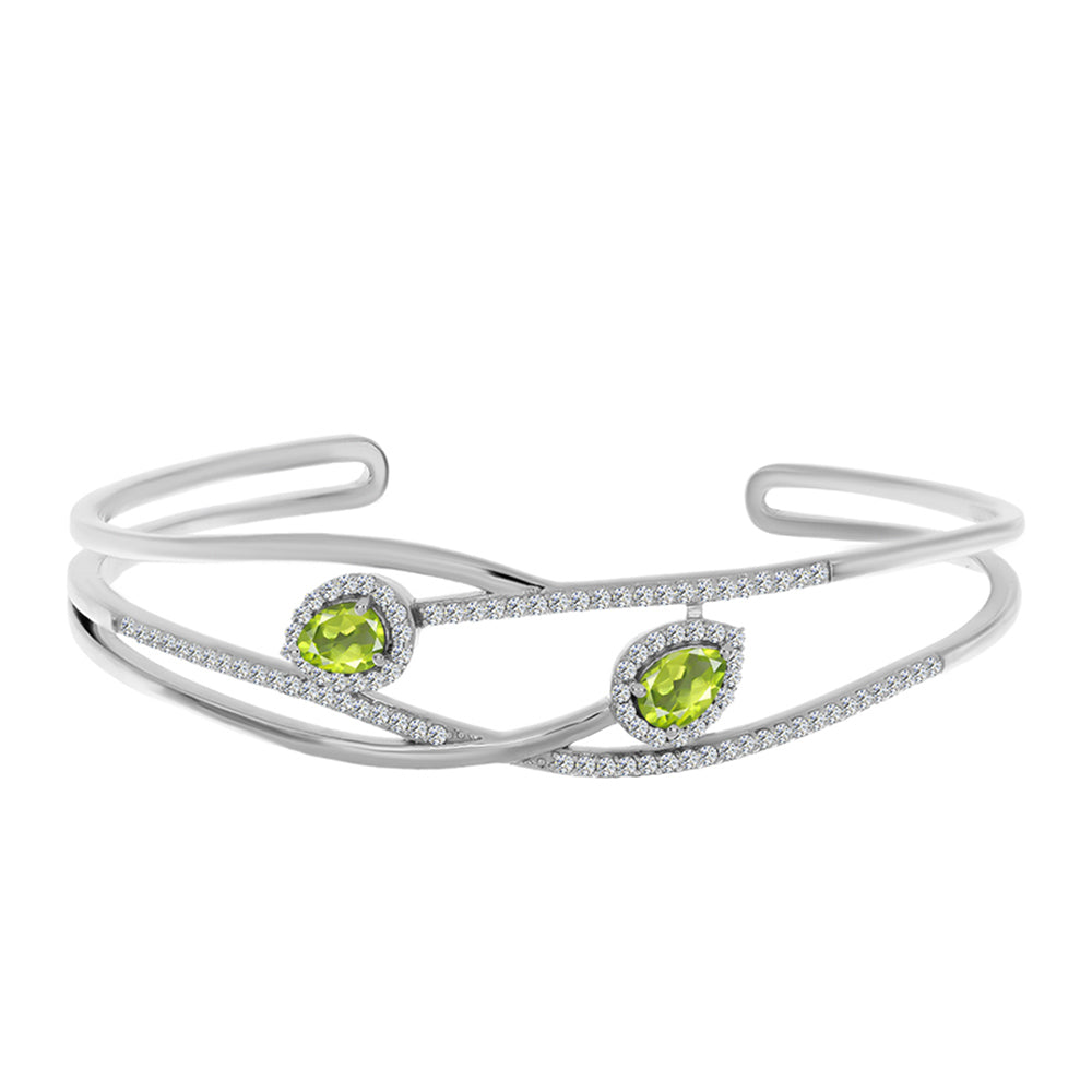Silberarmreif mit Peridot aus Changbai und weißem Topas