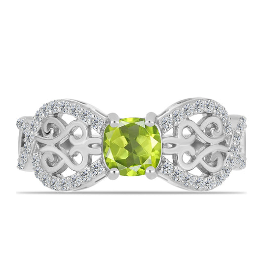 Silberring mit Peridot aus Changbai und weißem Topas