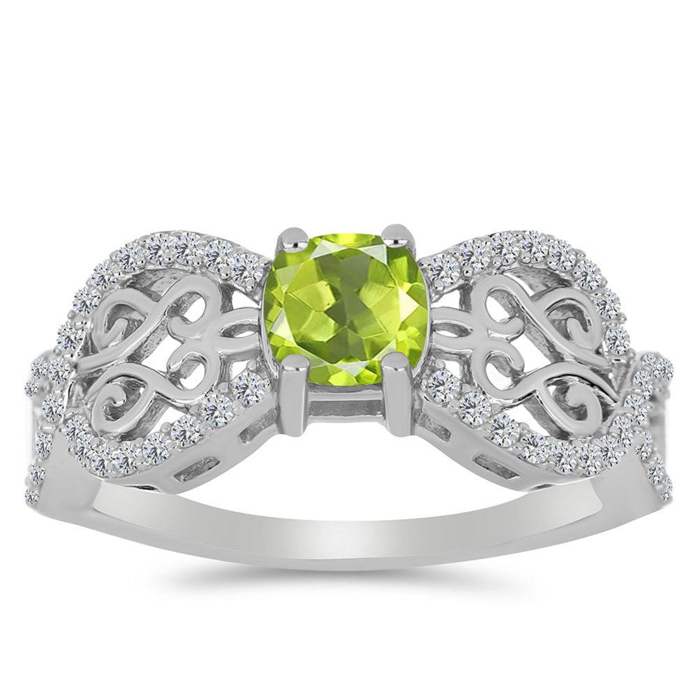 Silberring mit Peridot aus Changbai und weißem Topas