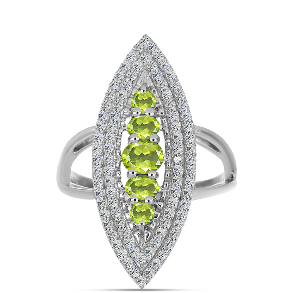 Silberring mit Peridot aus Changbai und weißem Topas