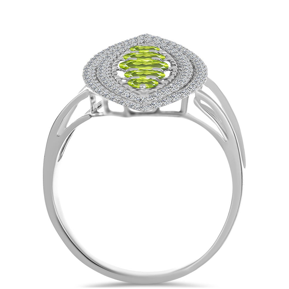 Silberring mit Peridot aus Changbai und weißem Topas