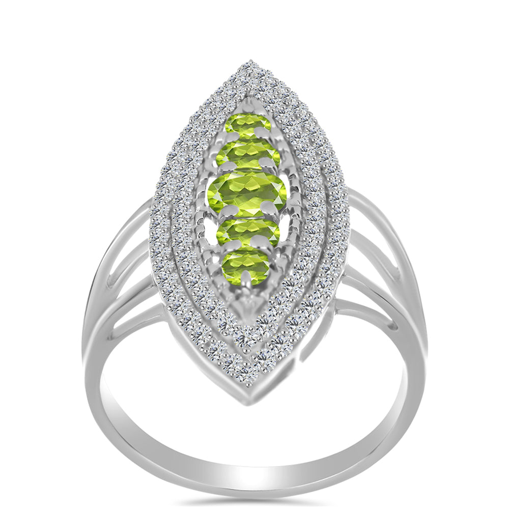 Silberring mit Peridot aus Changbai und weißem Topas