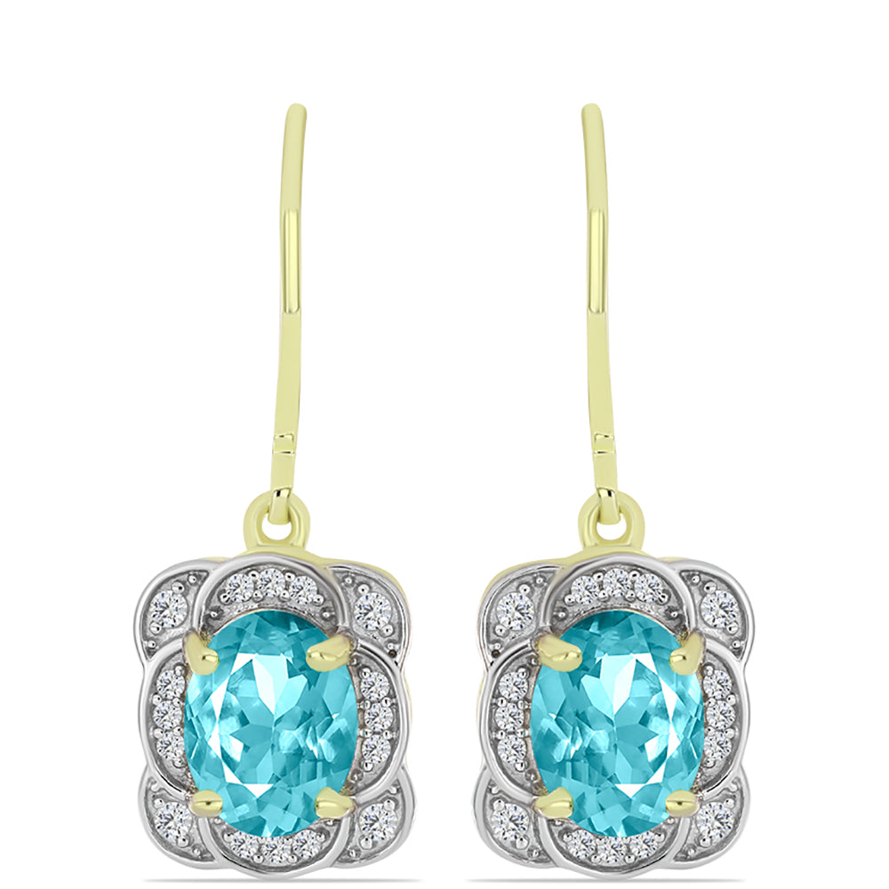 Goldplattierte Silberohrringe mit Paraiba Quarz und weißem Topas