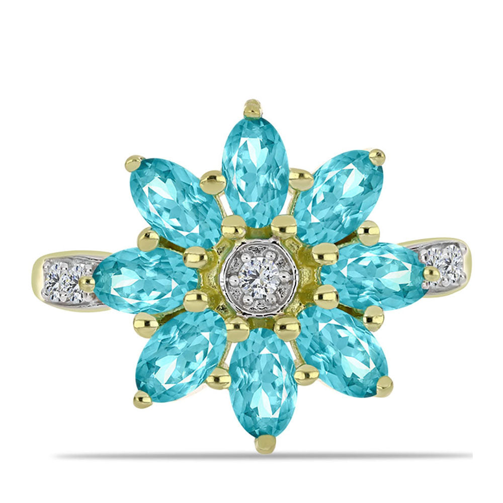 Goldplattierter Silberring mit Paraiba Quarz und weißem Topas
