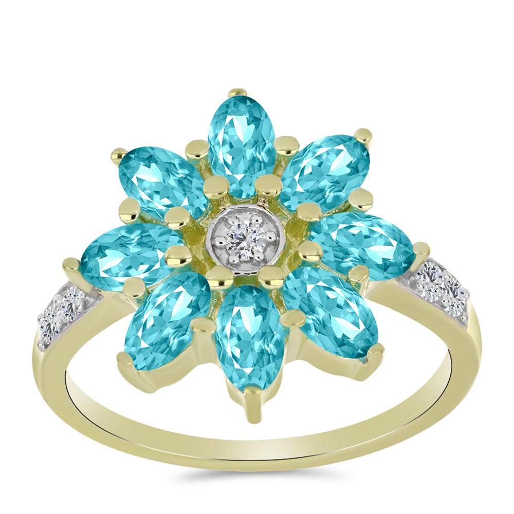 Goldplattierter Silberring mit Paraiba Quarz und weißem Topas