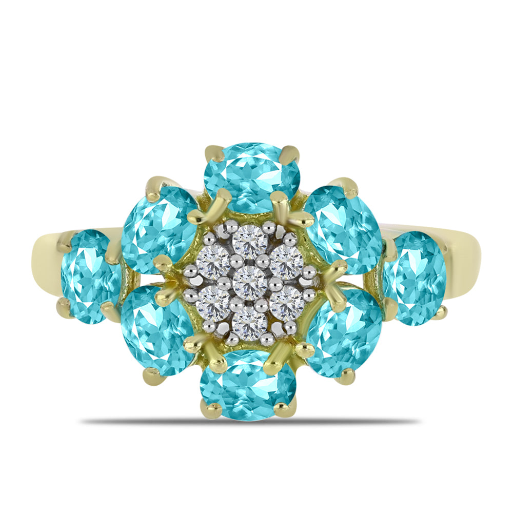 Goldplattierter Silberring mit Paraiba Quarz und weißem Topas