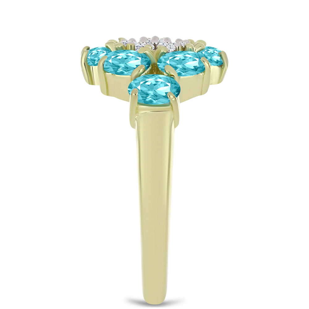 Goldplattierter Silberring mit Paraiba Quarz und weißem Topas